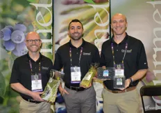 Ben Martin, Paul Mortanian and Luciano Fiszman with Gourmet Trading Company proudly show organic and conventional asparagus as well as conventional and organic blueberries.
